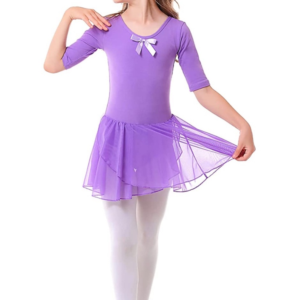 Girls Long sleeve dance ballet dress Skirted bodysuit